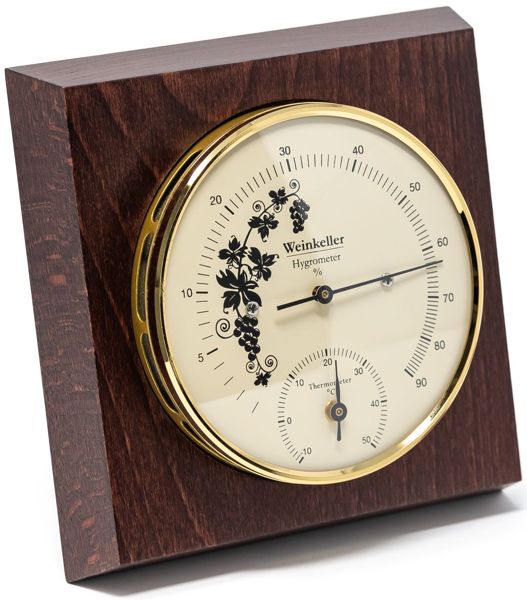 Wine Cellar humidity & Temperature Gauge on Mahogany
