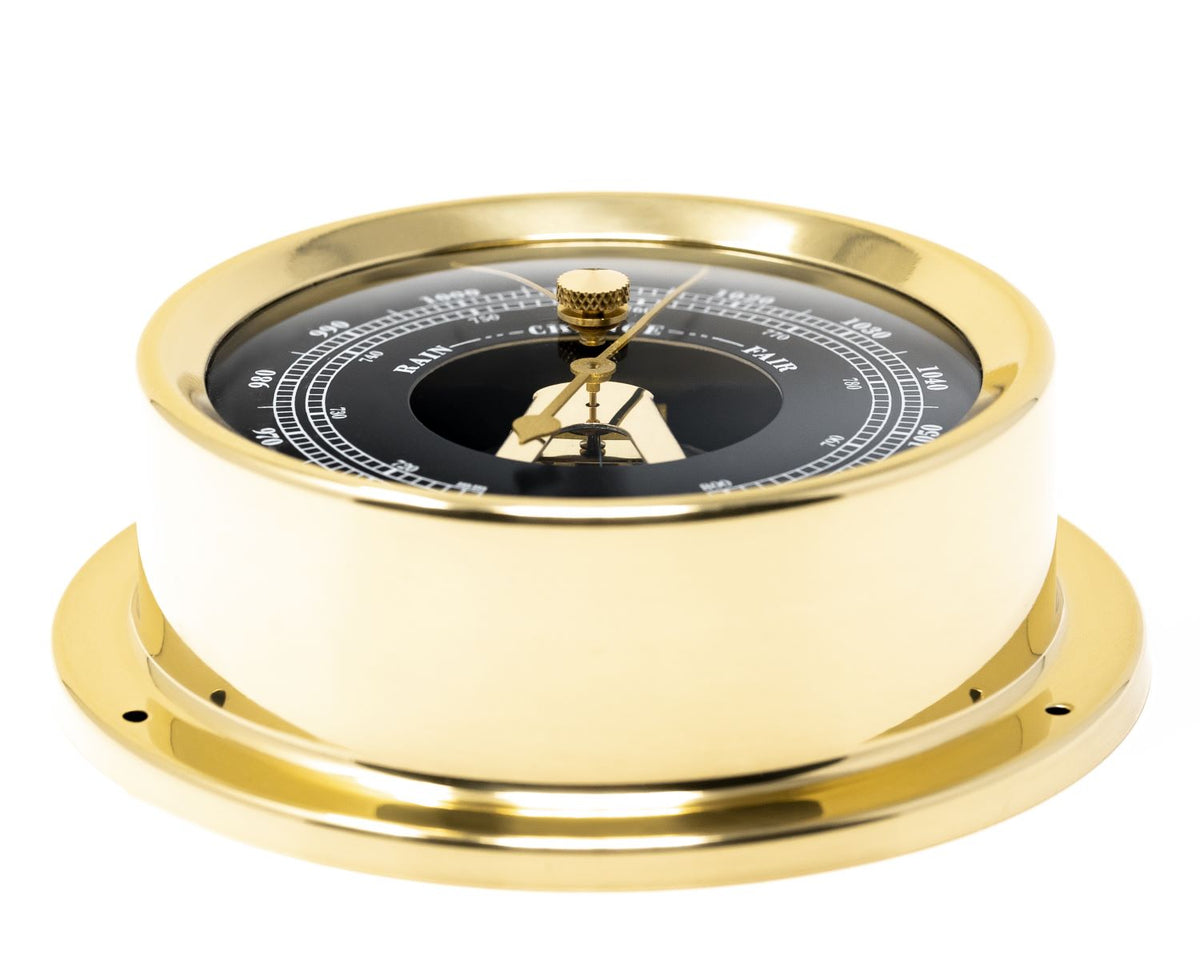Polished Brass &amp; Black Dial 125mm - Barometer - Tide - Temp-Hygro- Combo