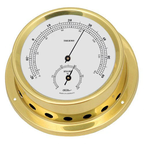 Polished Brass & White Dial 125mm Thermometer & Hygrometer