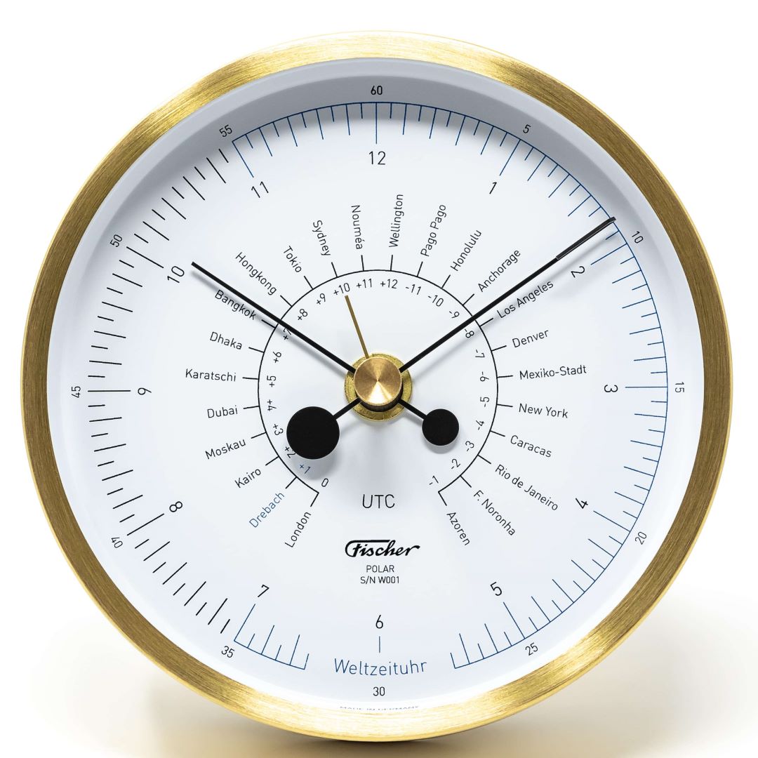 Polar Brushed Brass World Time Clock