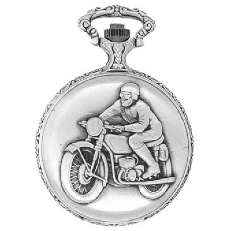 Motorbike  Pewter Antique Swiss Quartz Pocket Watch