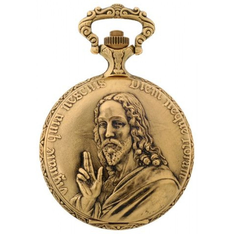 St Christopher  Antique Gold Swiss Quartz  Pocket Watch