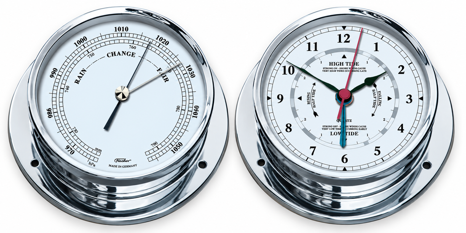 Polished Chrome Barometer & Tide Clock Combo – Elegant Maritime Design