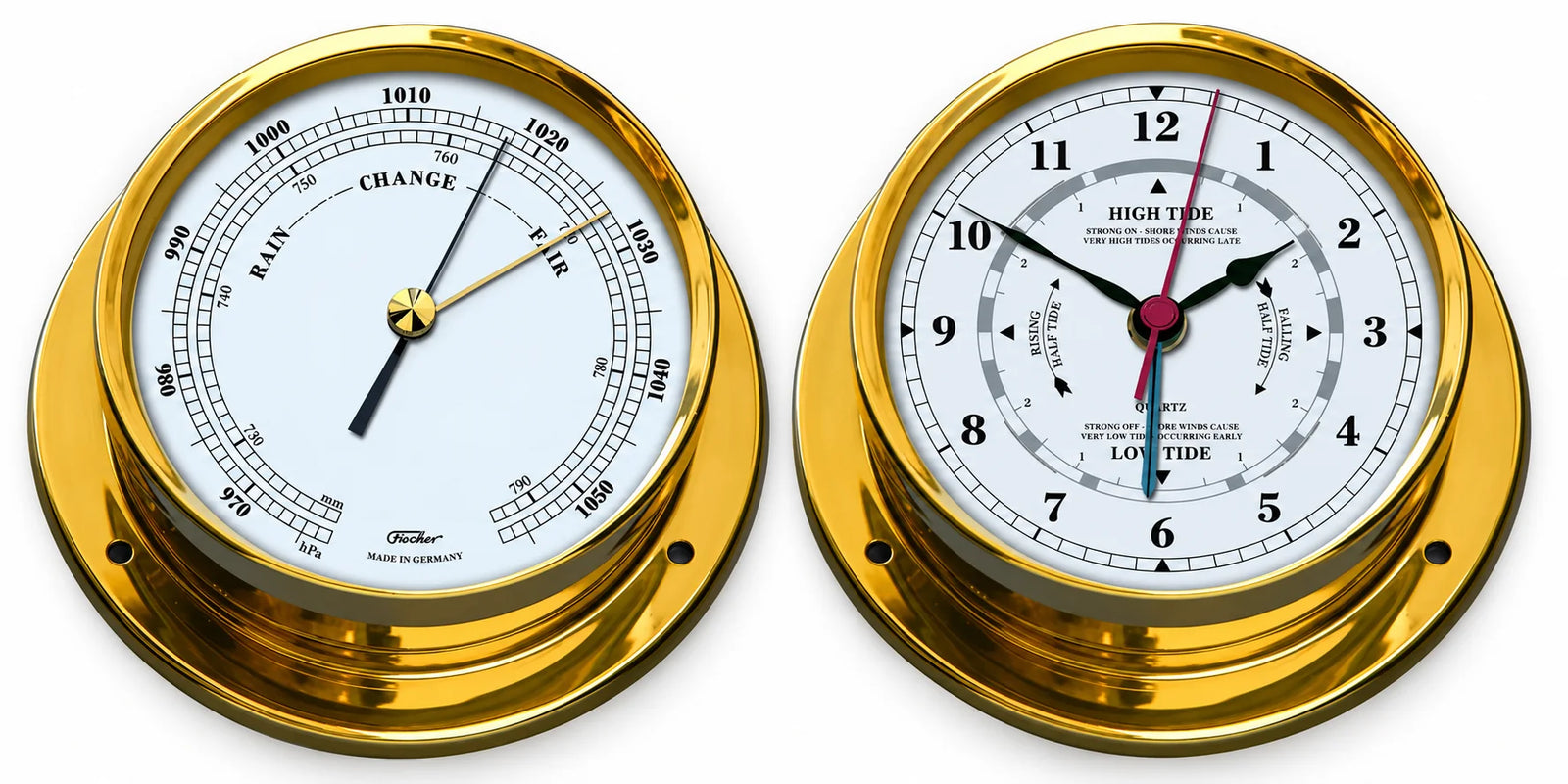 Polished Brass Barometer & Tide Clock Combo – Elegant Maritime Design