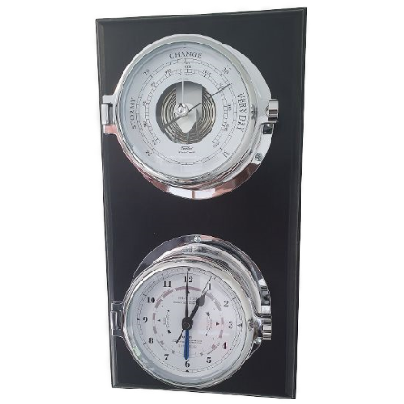 Solid Fischer Nautical Chrome Barometer &amp; Tide Clock