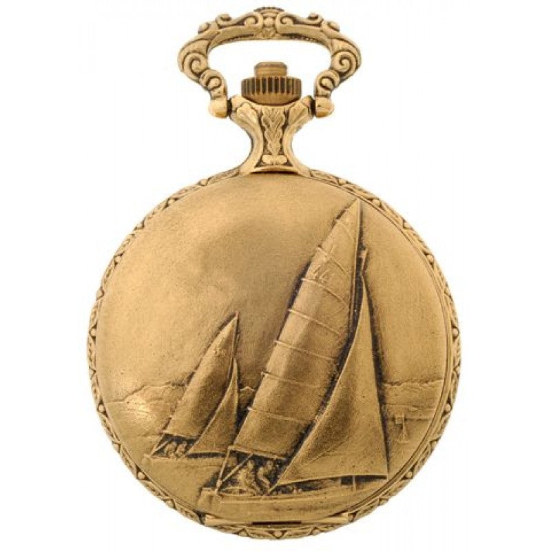 Sailing Boat  Antique Gold Swiss Quartz  Pocket Watch