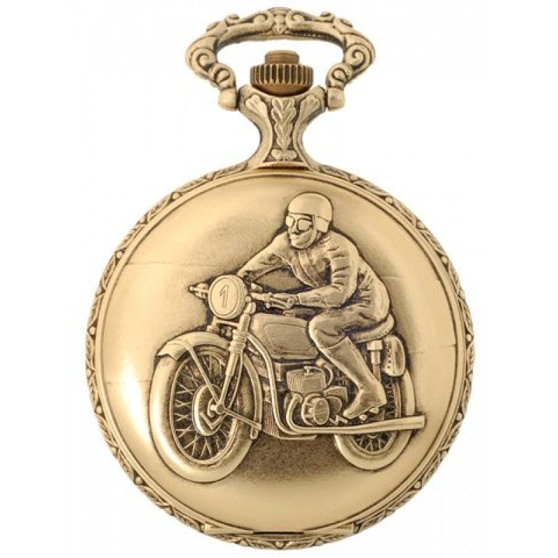 Motorbike  Pewter Gold Antique Swiss Quartz Pocket Watch