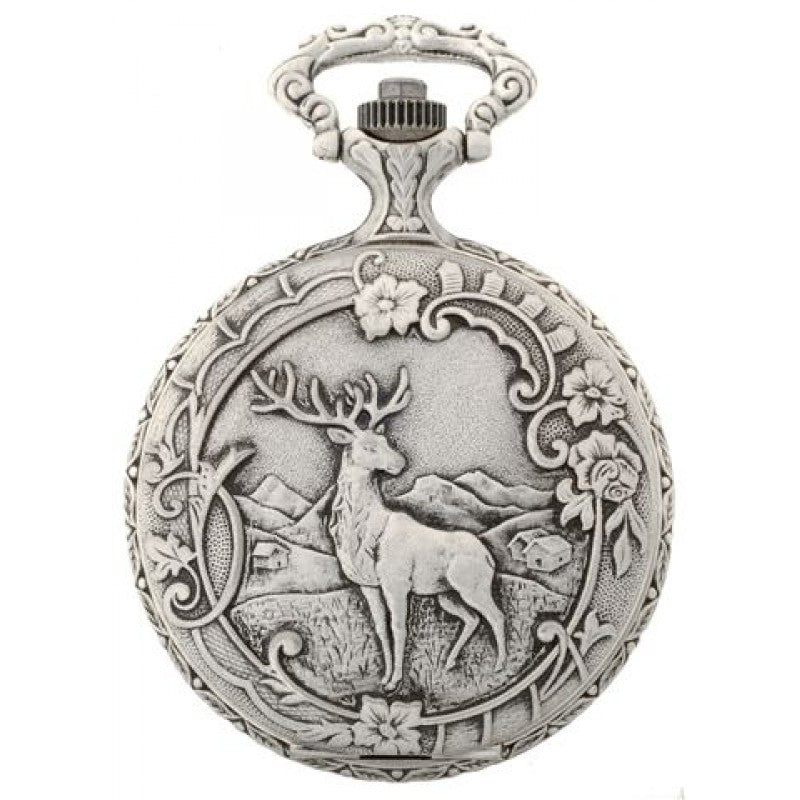 Hunting Deer   Antique Silver Swiss Quartz Pocket Watches