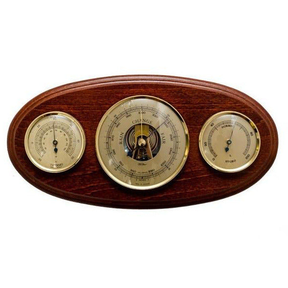 Oval Mahogany Weatherstation -3 in 1 - Hygrometer + Barometer + Thermometer