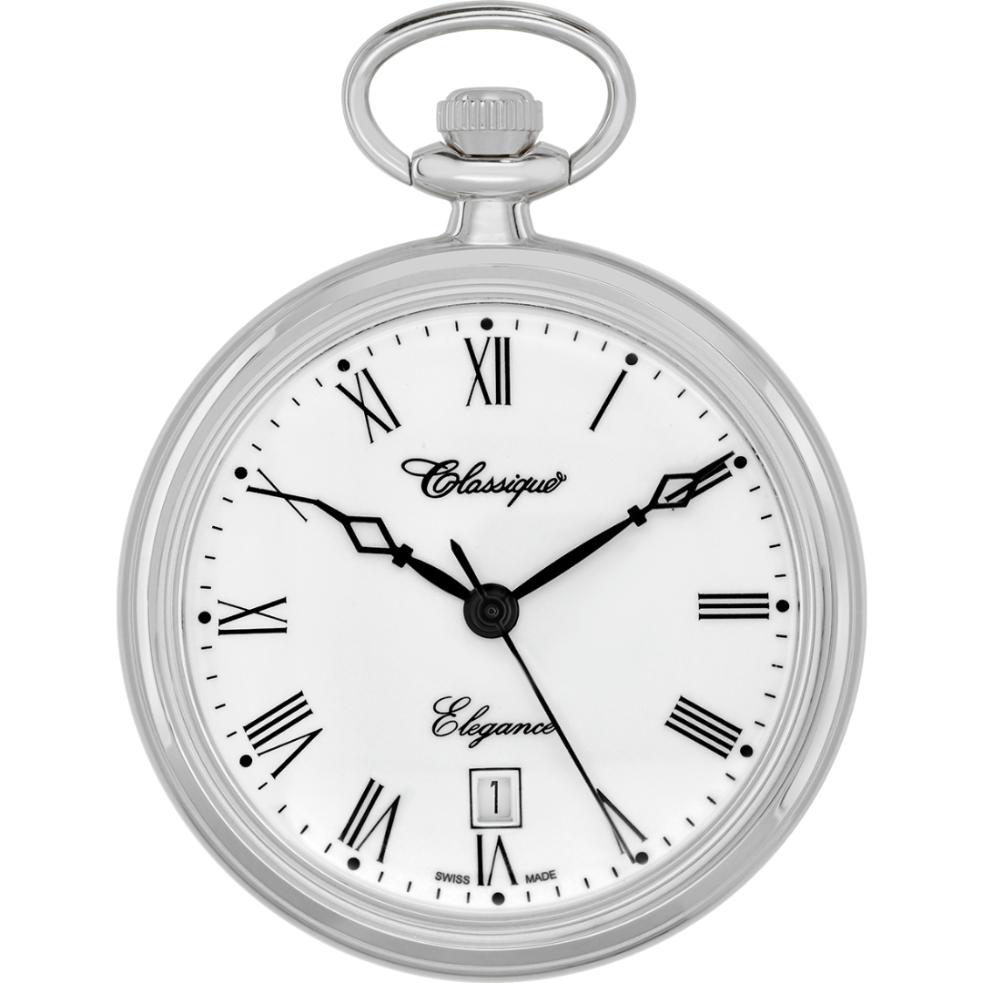 Rhodium Plated Open Dial Pocket Watch