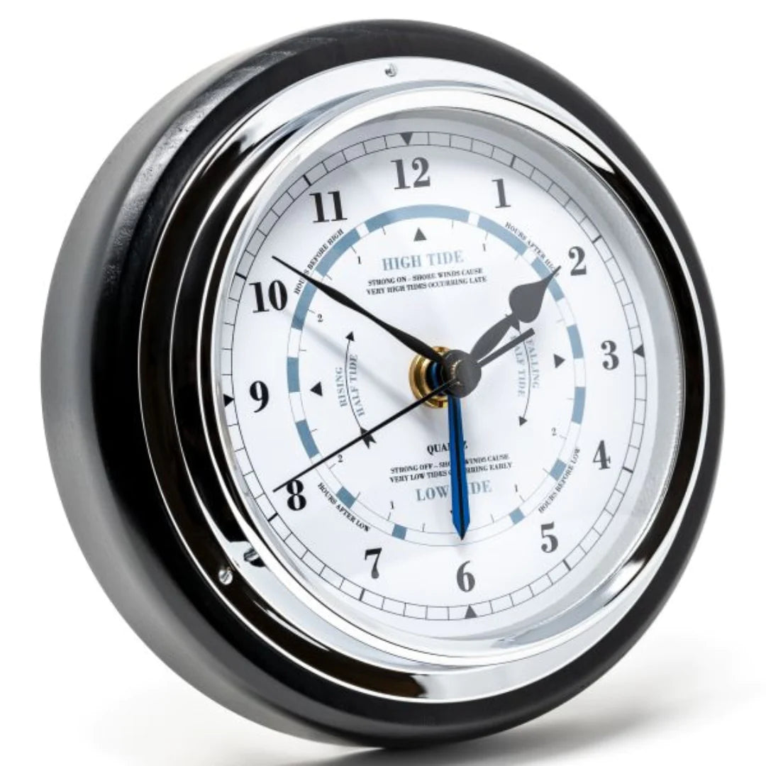 Black and Chrome Barometer &amp; Tide Clock Combo