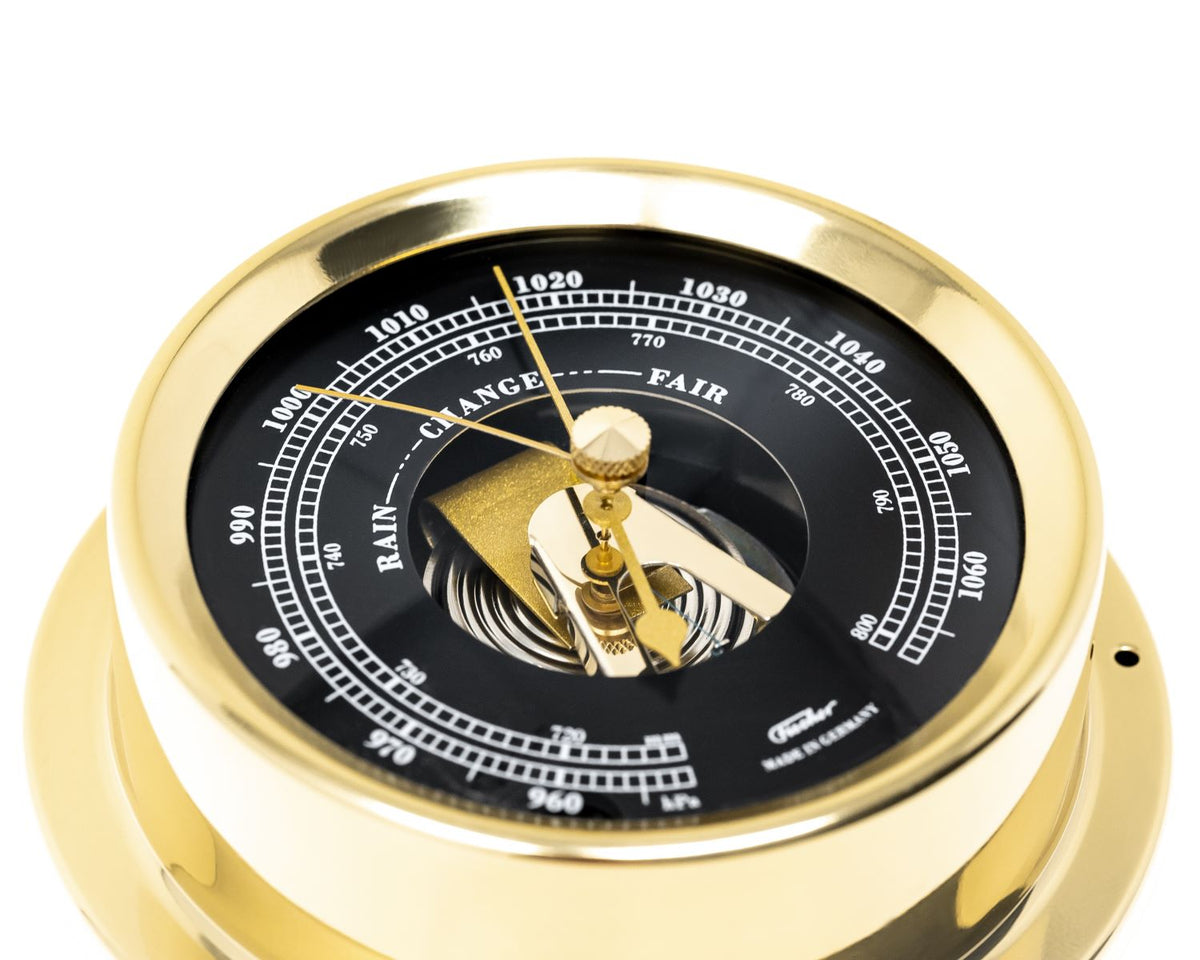 Polished Brass &amp; Black Dial 125mm - Barometer - Tide - Temp-Hygro- Combo