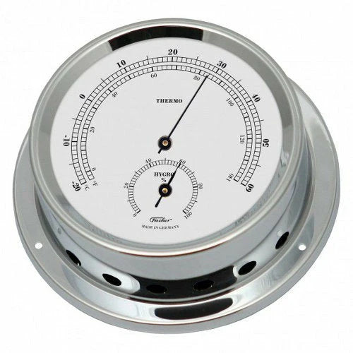 Polished Chrome &amp; White Dial 125mm Thermometer &amp; Hygrometer