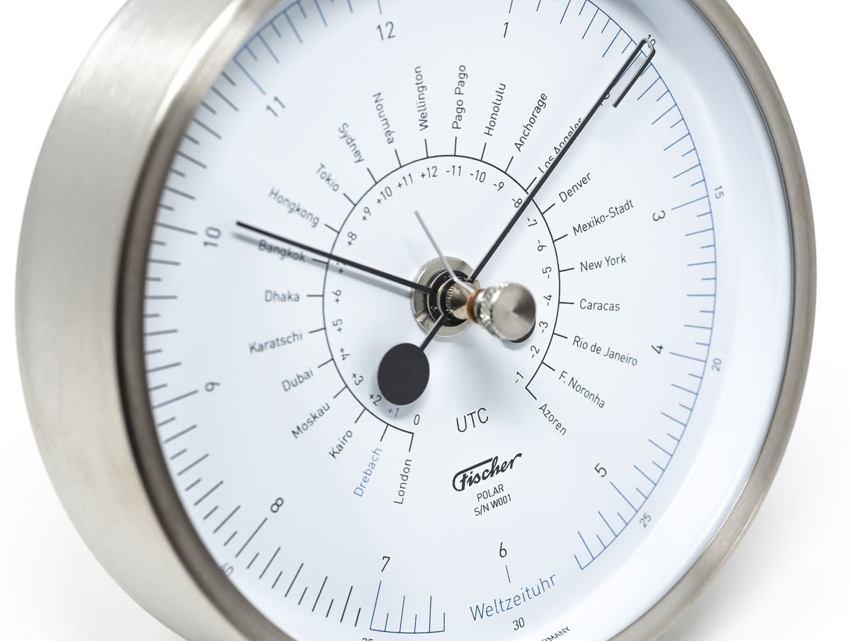 Designer Polar Brushed Stainless World Time Clock