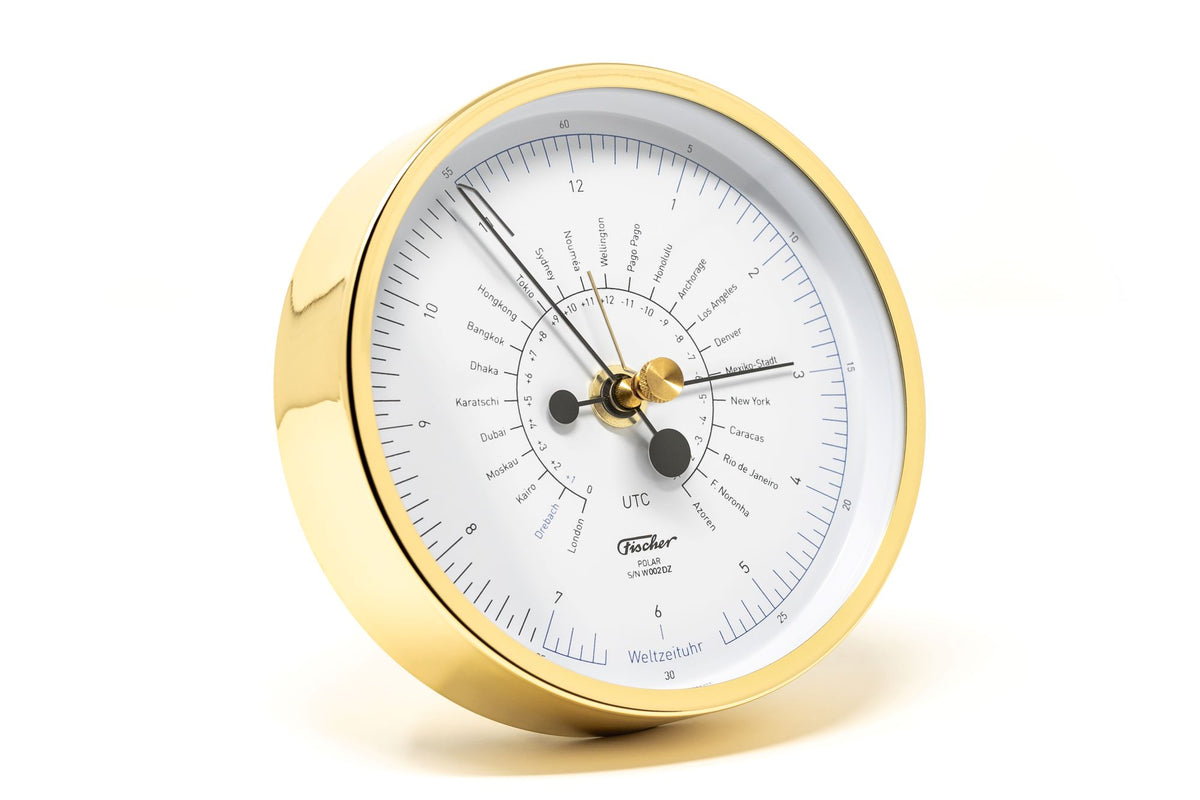 Designer Polar Polished Brass World Time Clock