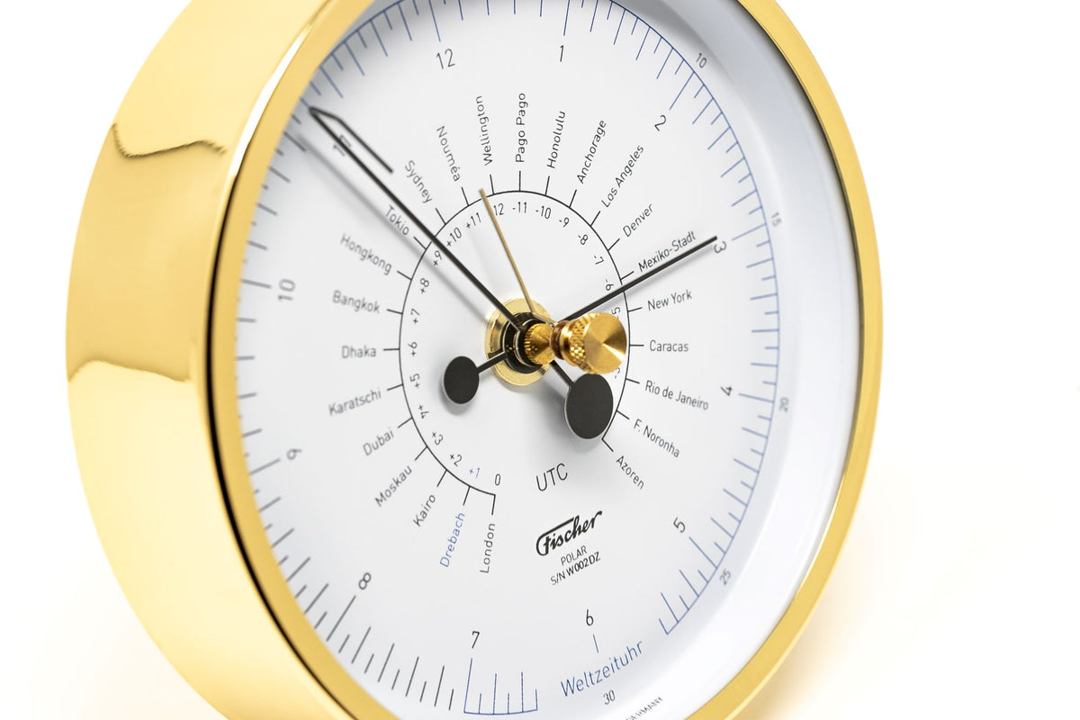 Polar Polished Brass World Time Clock