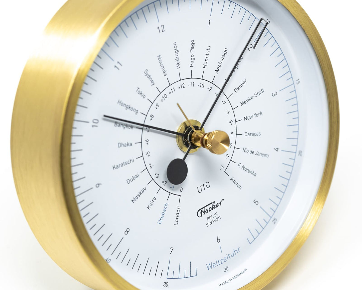 Designer Polar Brushed Brass World Time Clock