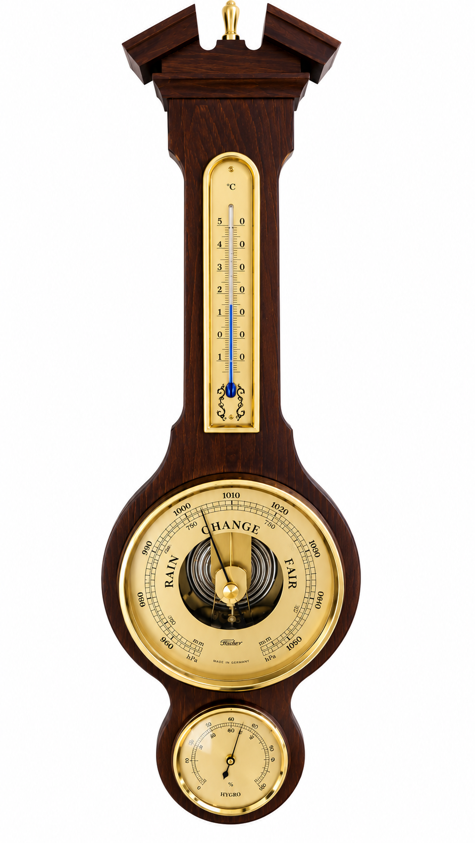 Traditional  Banjo Walnut 540 mm Weatherstation -3 in 1 - Hygrometer + Barometer + Thermometer-6699-12
