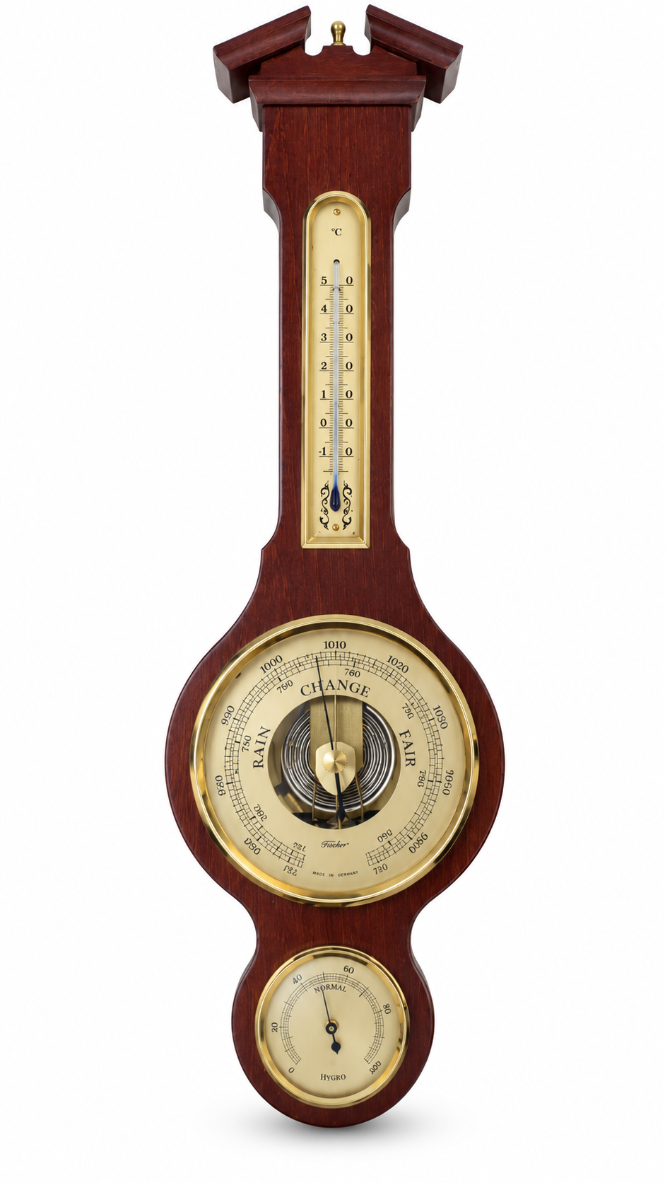 Traditional  Banjo Mahogany 540 mm Weatherstation -3 in 1 - Hygrometer + Barometer + Thermometer-6699-22
