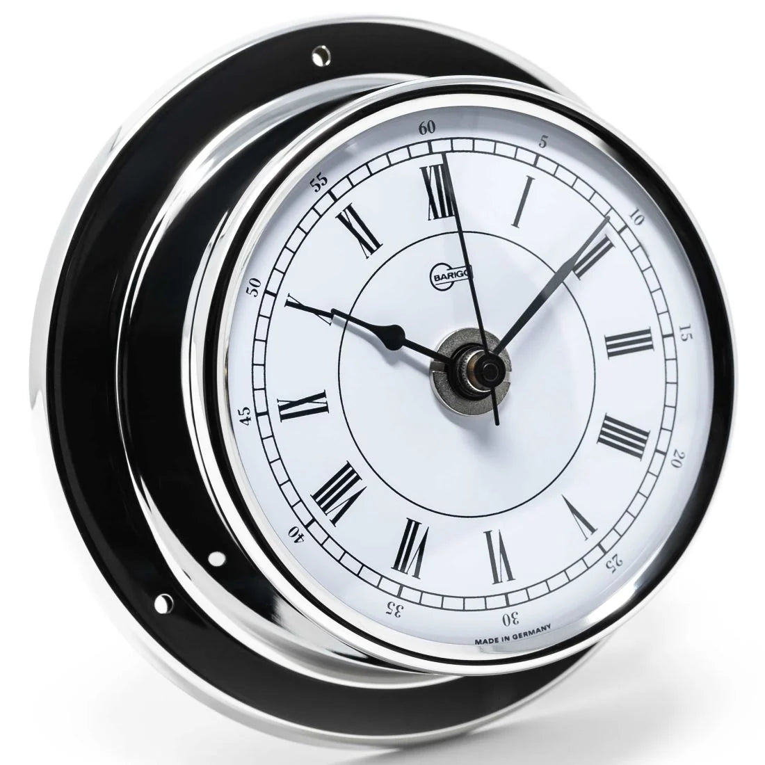 Barigo Tempo Quartz Clock 683RFPO – Polished Stainless Steel | Roman Numerals | 110mm | Made in Germany