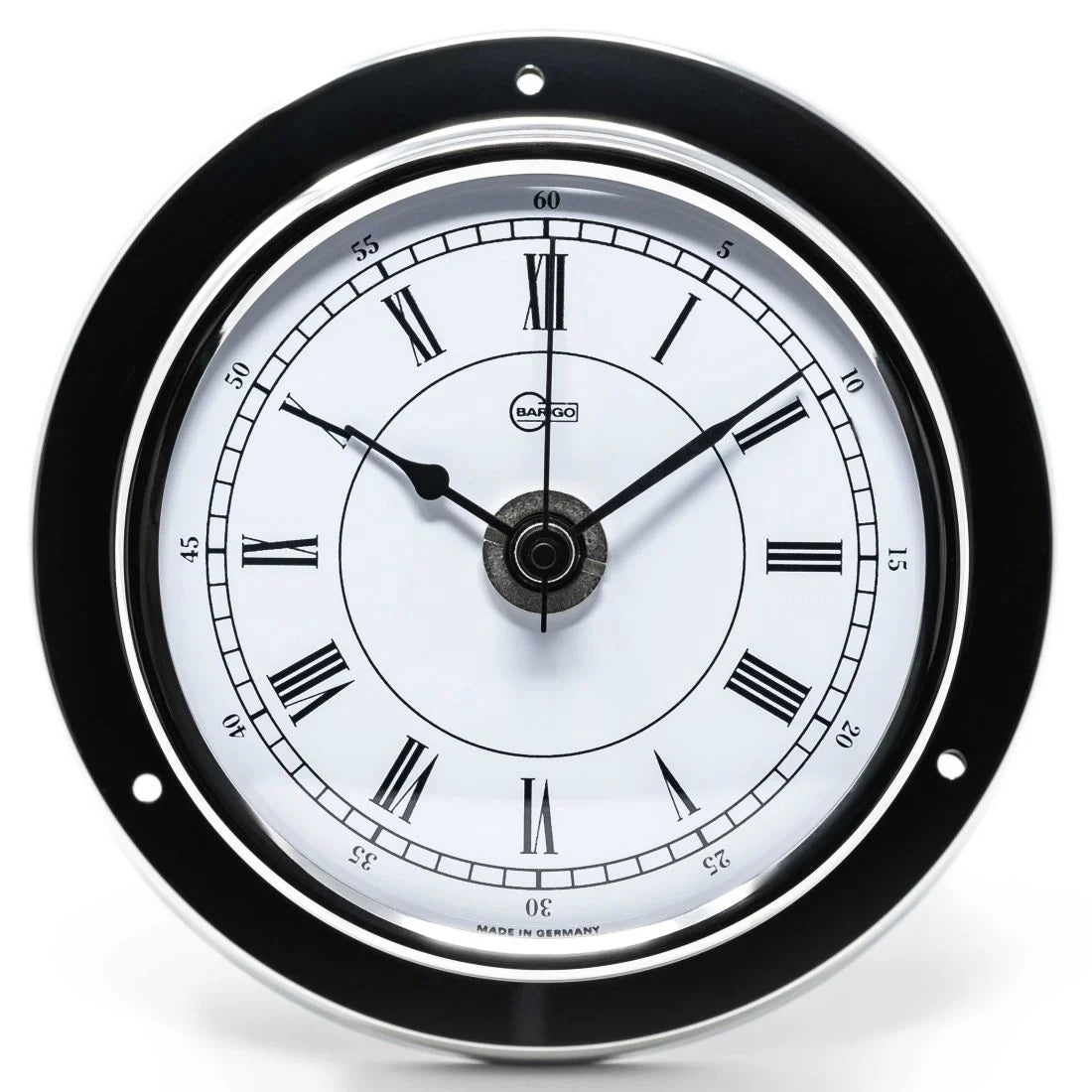 Barigo Tempo Quartz Clock 683RFPO – Polished Stainless Steel | Roman Numerals | 110mm | Made in Germany