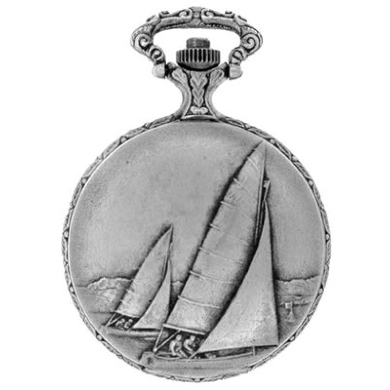 Sailing Boat Pewter  Antique Swiss Quartz  Pocket Watch