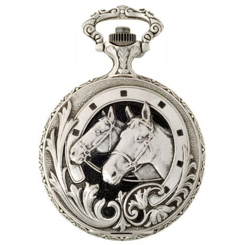 Horses 48mm  Antique Pewter Swiss Quartz Pocket Watches