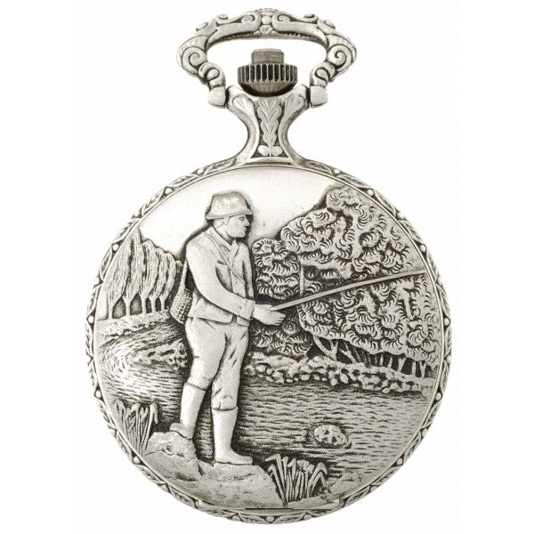 Fisherman Pewter Antique Swiss Quartz  Pocket Watche
