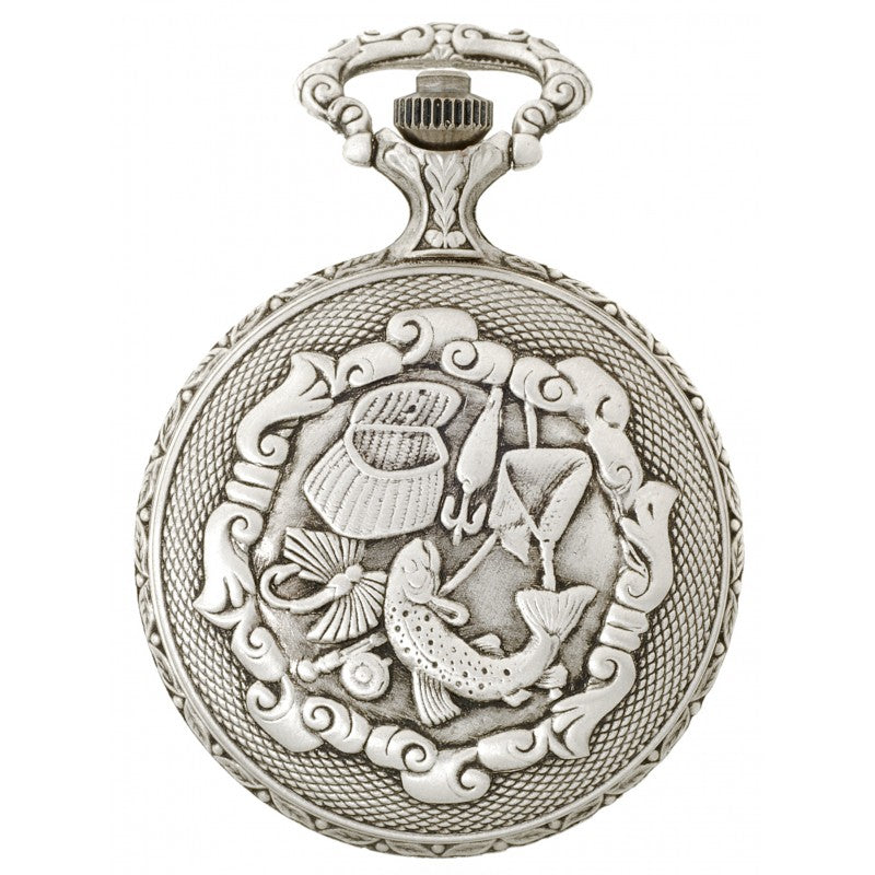 Fisherman Pewter Antique Swiss Quartz  Pocket Watche