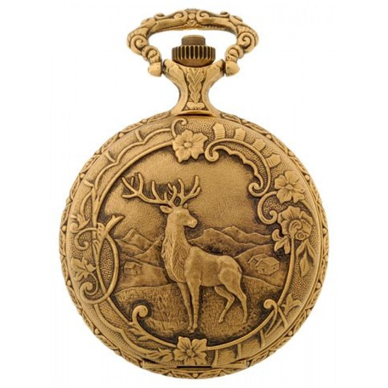 Hunting Deer  48mm  Gold Antique Swiss Quartz Pocket Watches