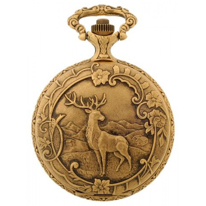 Hunting Deer  48mm  Gold Antique Swiss Quartz Pocket Watches