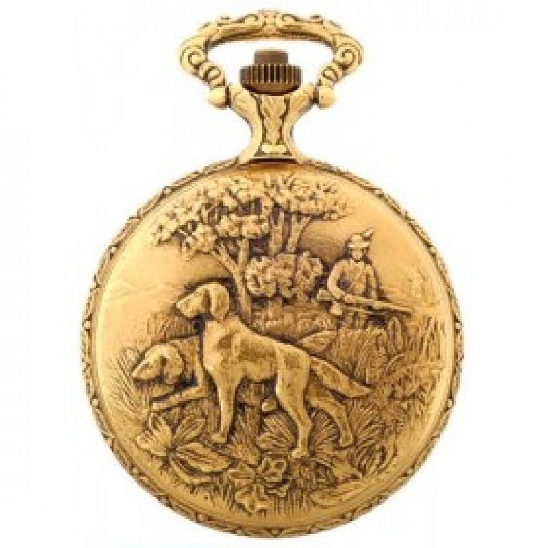 Hunting Deer  48mm  Gold Antique Swiss Quartz Pocket Watches