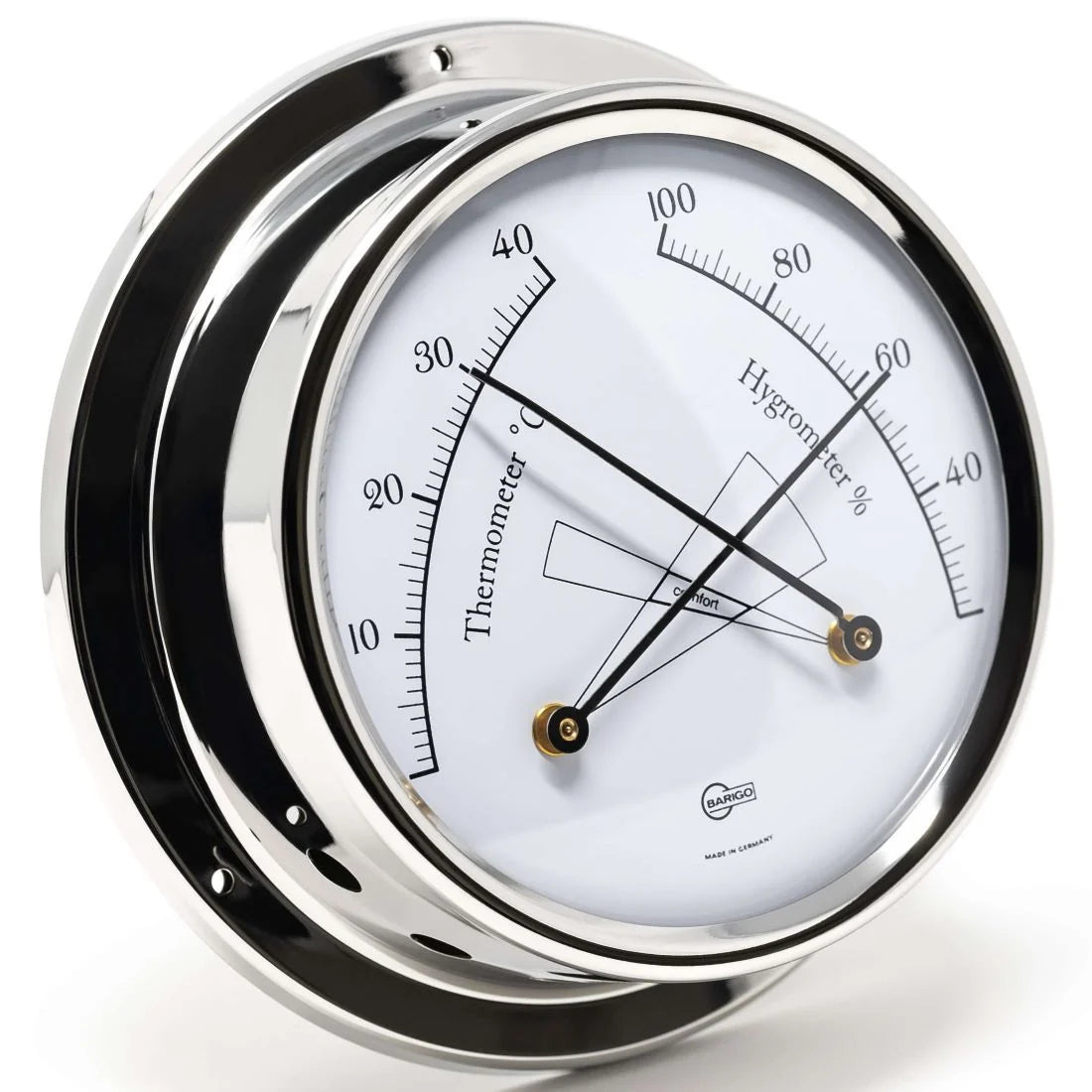 Barigo Tempo Thermo-Hygrometer 983RFPO – Polished Stainless Steel | 110mm | Made in Germany