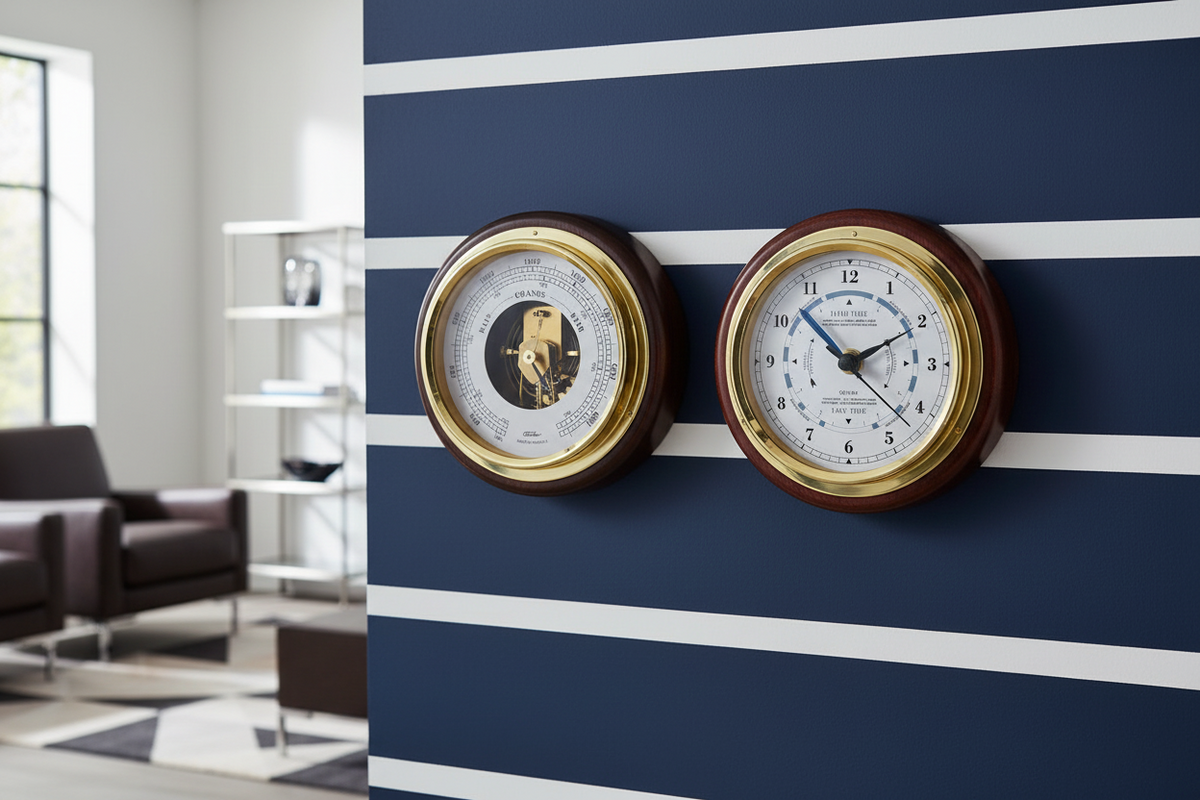 Popular Mahogany  Barometer & Tide Clock Combo