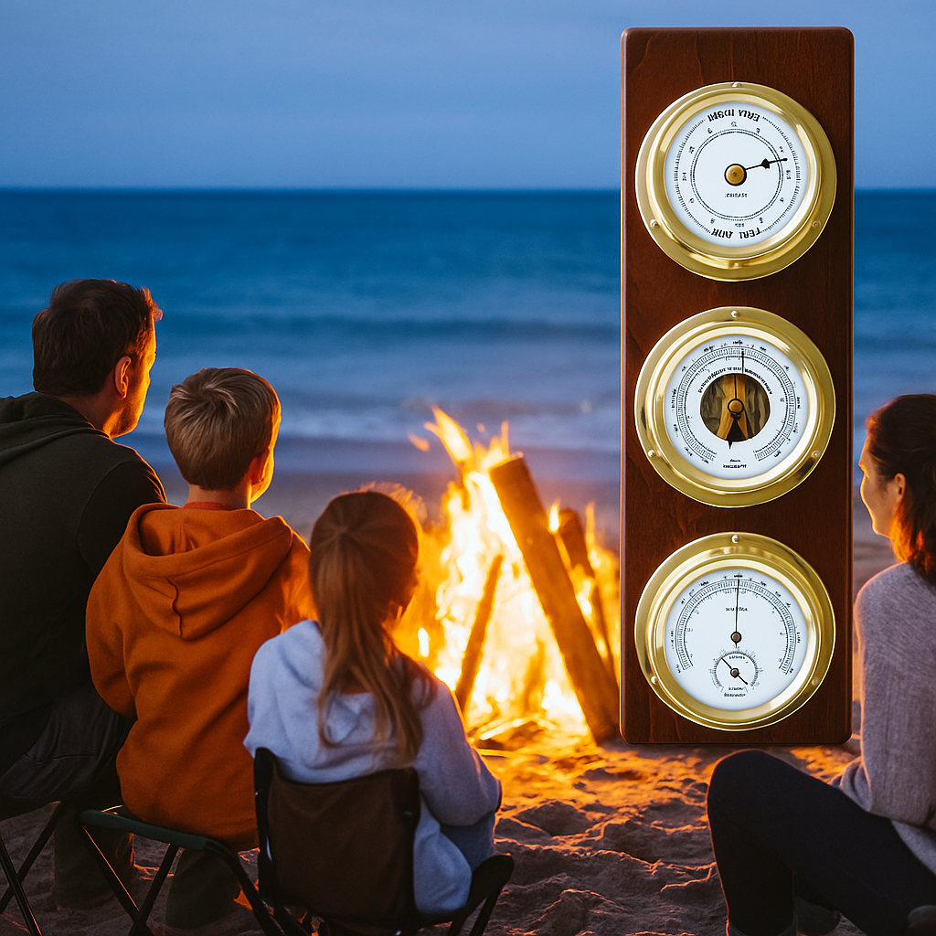 Contemporary Mahogany &amp; Brass Weatherstation – Complete Set