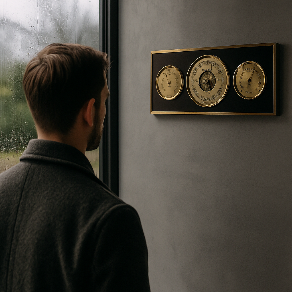 Modern Fischer Black and Brass Weatherstation 9103-06