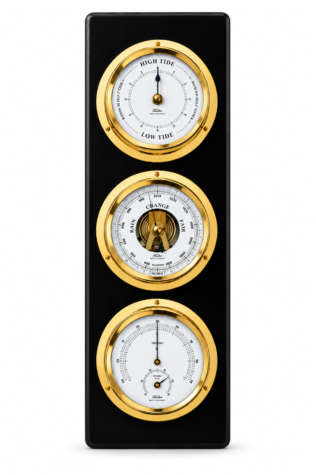 Ebony & Brass Weatherstation – Complete Set: Barometer + Hygrometer  + Thermometer + Tide Clock-1538td06-45