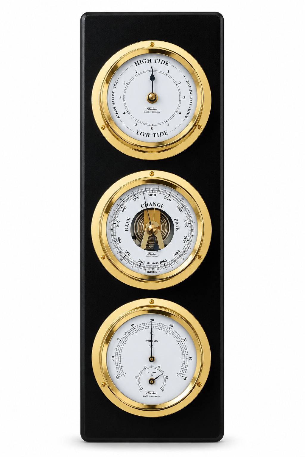 Ebony & Brass Weatherstation – Complete Set: Barometer + Hygrometer  + Thermometer + Tide Clock-1538td06-45