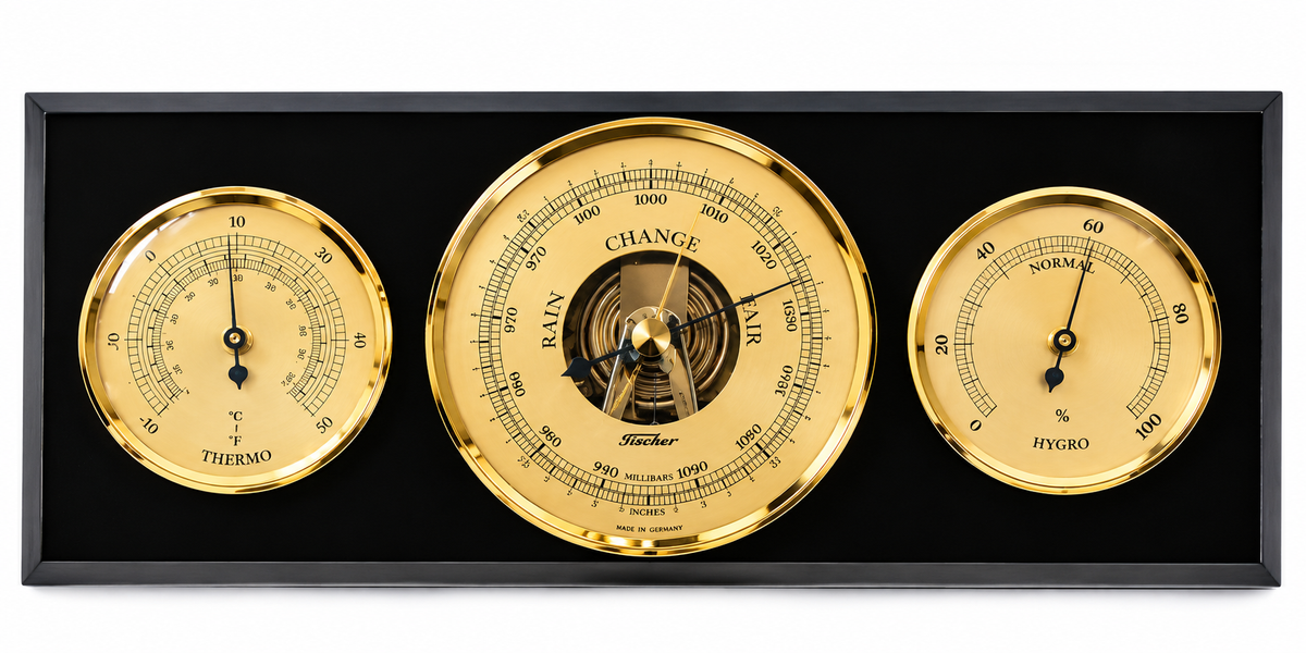 Modern Ebony & Brass Weatherstation 3 in 1 - Hygrometer + Barometer + Thermometer-9103-06