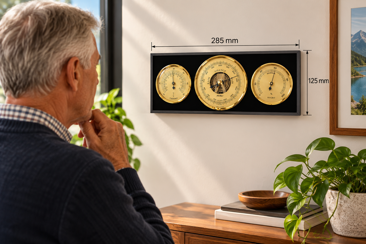 Modern Ebony & Brass Weatherstation 3 in 1 - Hygrometer + Barometer + Thermometer-9103-06