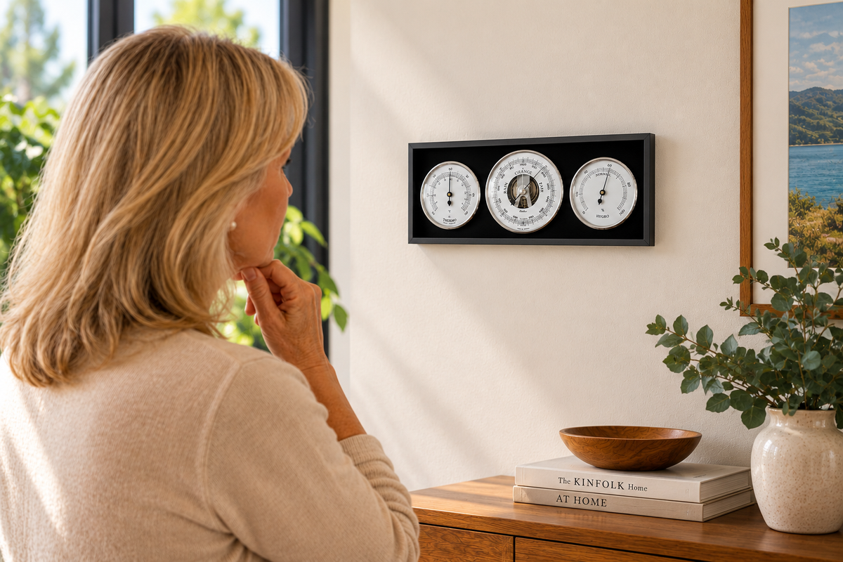 Modern Ebony & Chrome Weatherstation 3 in 1 - Hygrometer + Barometer + Thermometer