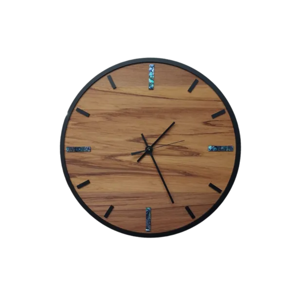 New Zealand Made Clock -Rimu &amp; Paua