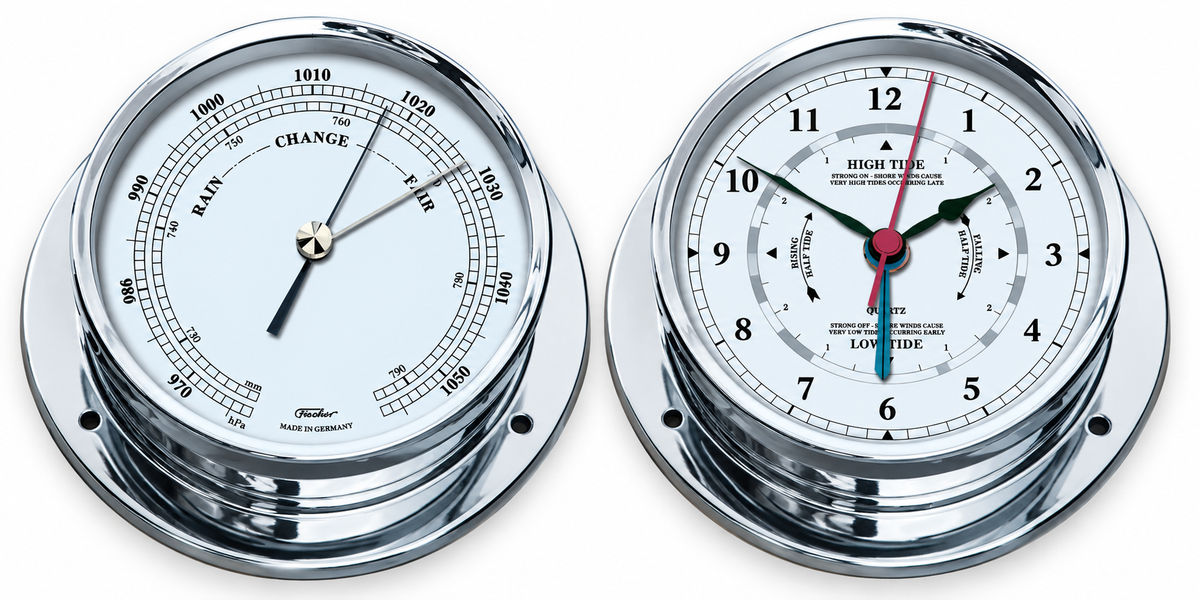 Polished Chrome Barometer & Tide Clock Combo – Elegant Maritime Design