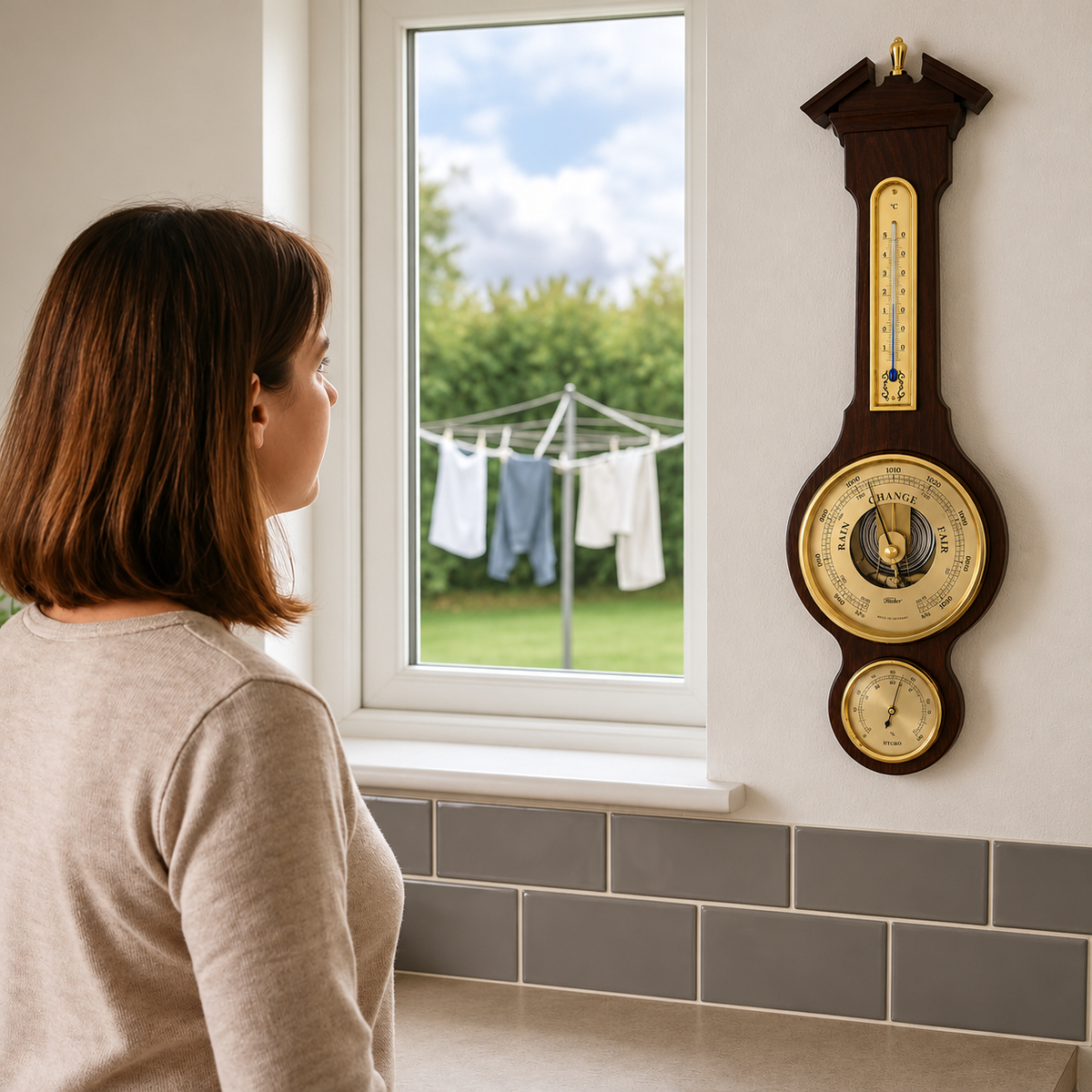 Traditional  Banjo Walnut 540 mm Weatherstation -3 in 1 - Hygrometer + Barometer + Thermometer-6699-12