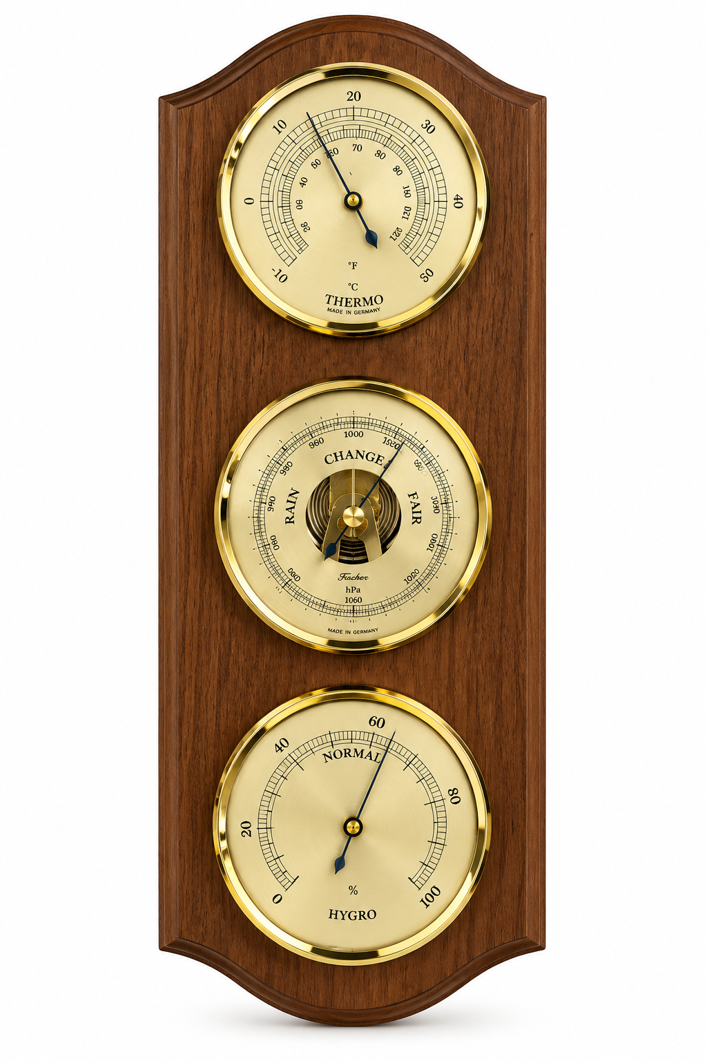 Rustic Oak & Brass Weatherstation-3 in 1 - Hygrometer + Barometer + Thermometer-9176-31
