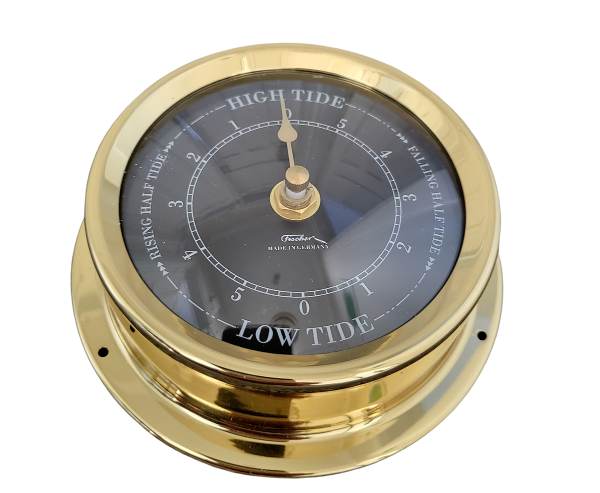 Polished Brass &amp; Black Dial 125mm  Quartz Tide Clock