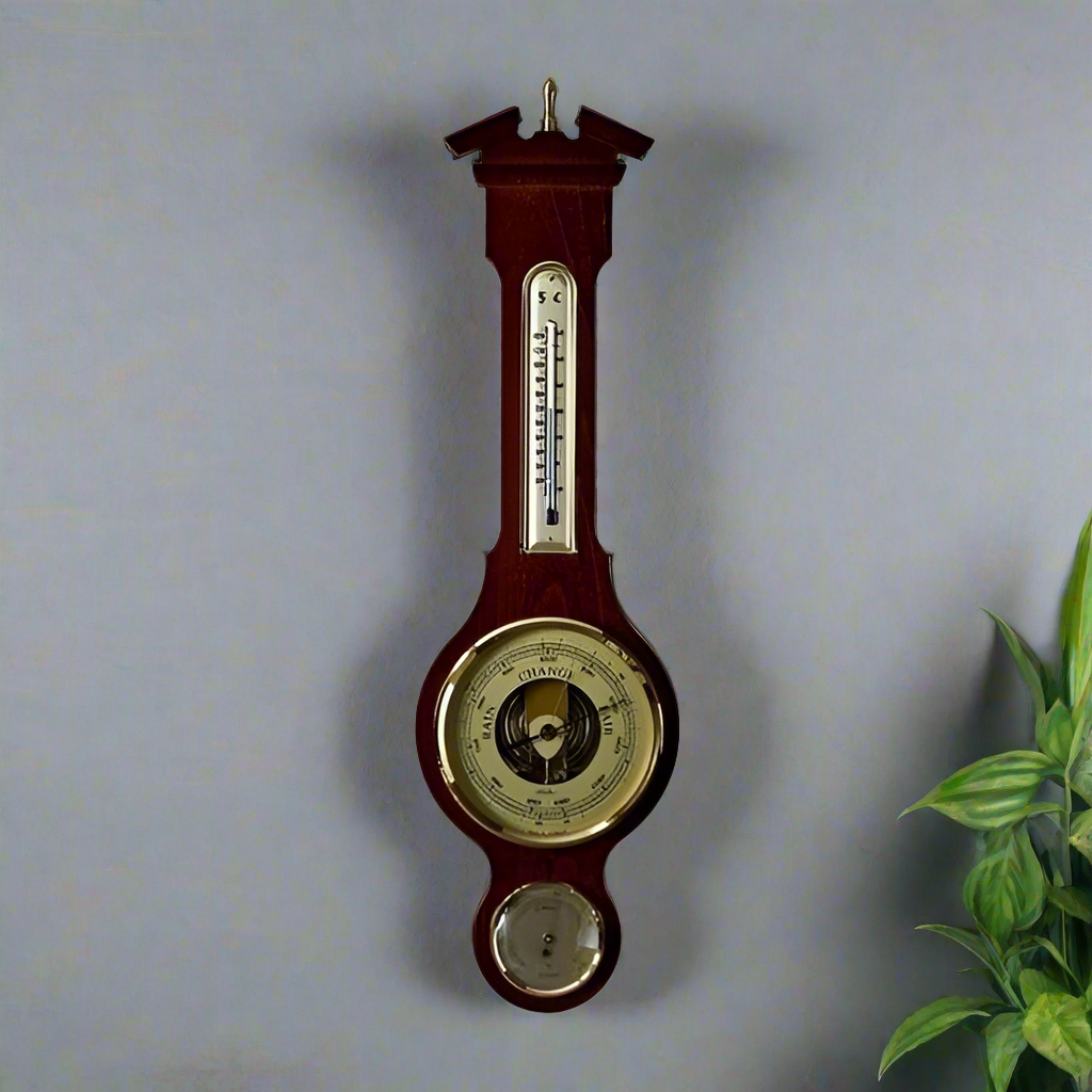 Traditional  Banjo Mahogany 540 mm Weatherstation -3 in 1 - Hygrometer + Barometer + Thermometer