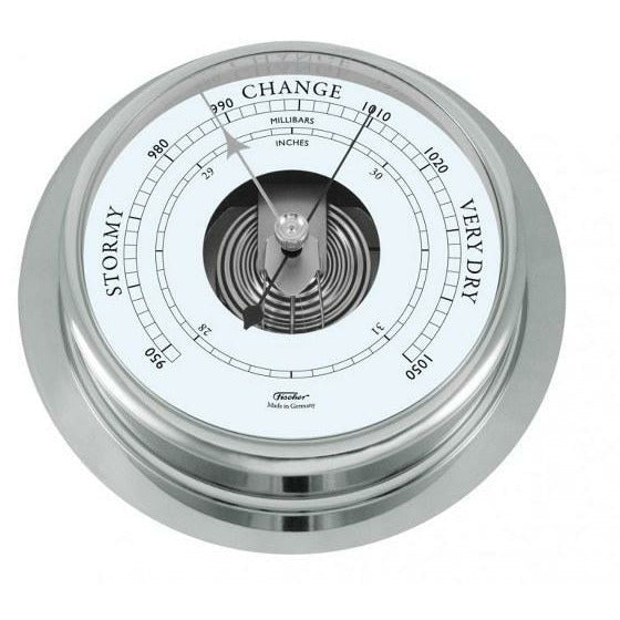 Large Polished Chrome 200mm Barometer &amp; Tide Clock Combo