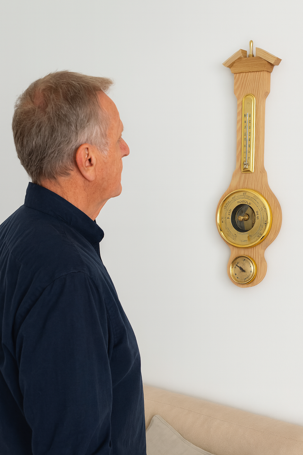 Traditional  Banjo Light Oak 540 mm Weatherstation -3 in 1 - Hygrometer + Barometer + Thermometer