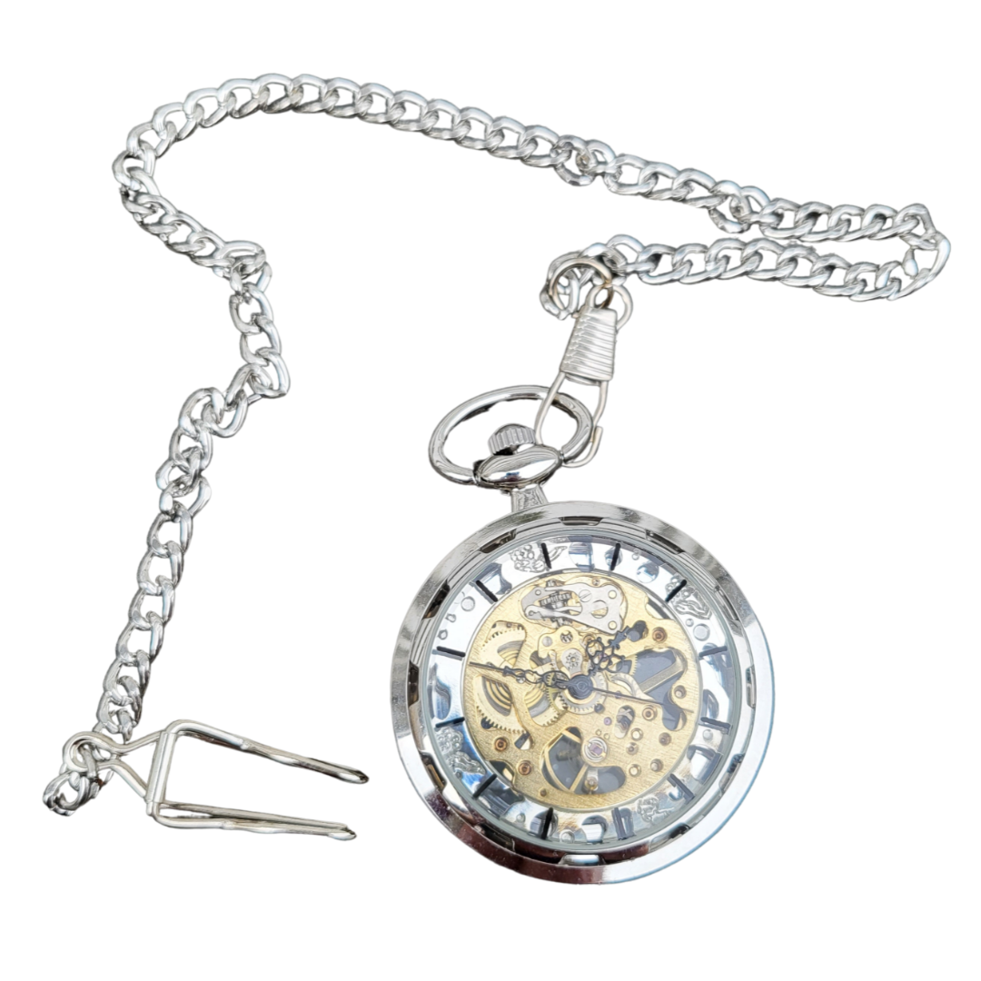 Skeleton Steampunk Mechanical Pocket Watch